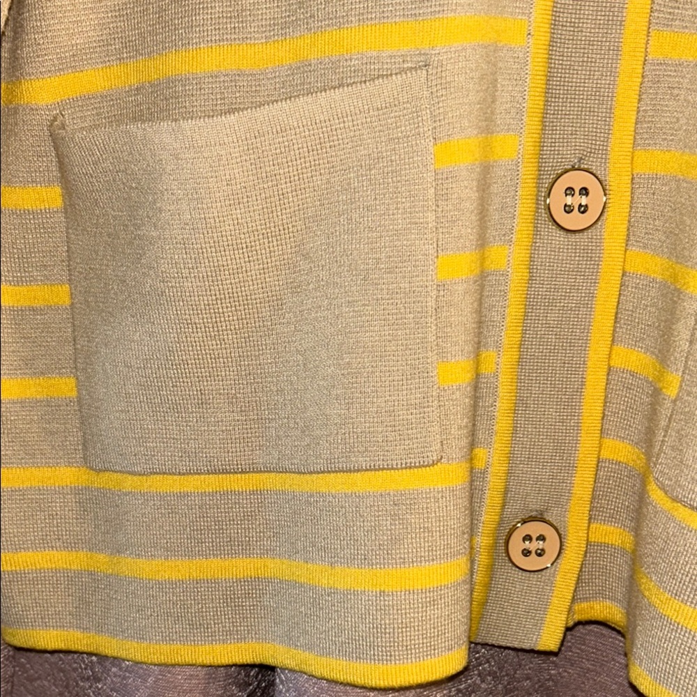Tuckernuck Size S Yellow and Tan Striped Cardigan V-Neck Sweater - Picture 5 of 15